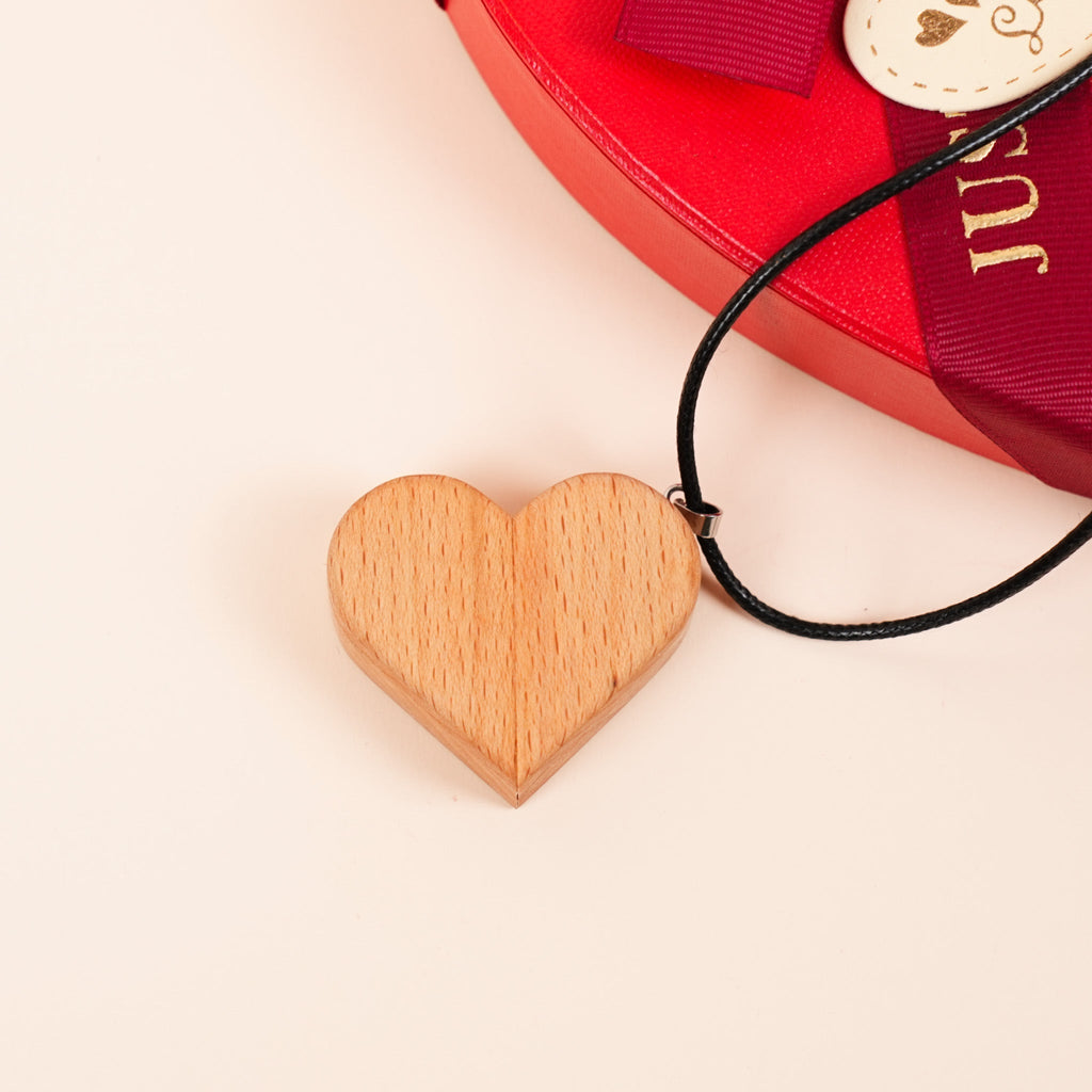 Hidden Magnetic Wooden Locket Necklace with Secret Compartment