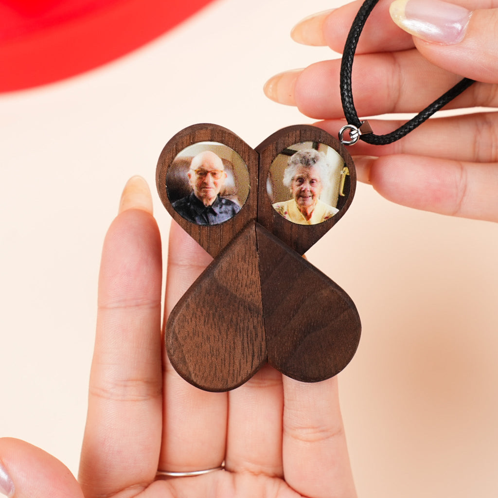 Hidden Magnetic Wooden Locket Necklace with Secret Compartment