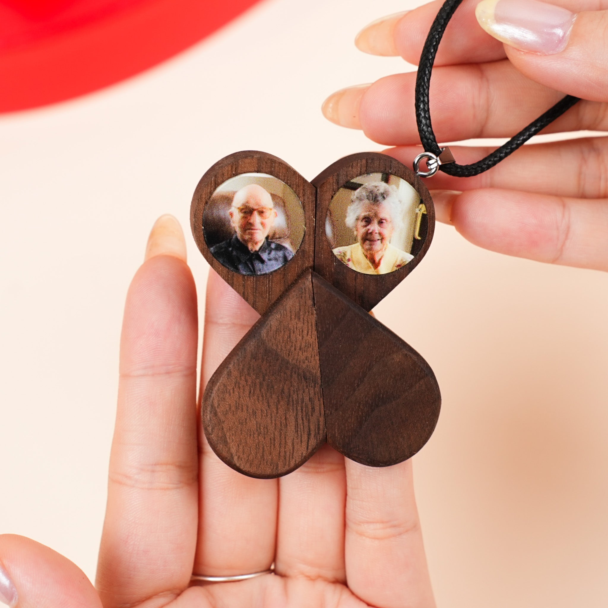 Hidden Magnetic Wooden Locket Necklace with Secret Compartment