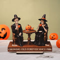Growing Old Forever Wooden Stand Halloween Skeleton Couple