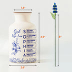 God Says I Am Name Letter In Bible - Personalized Vase With Glass Birth Month Flowers