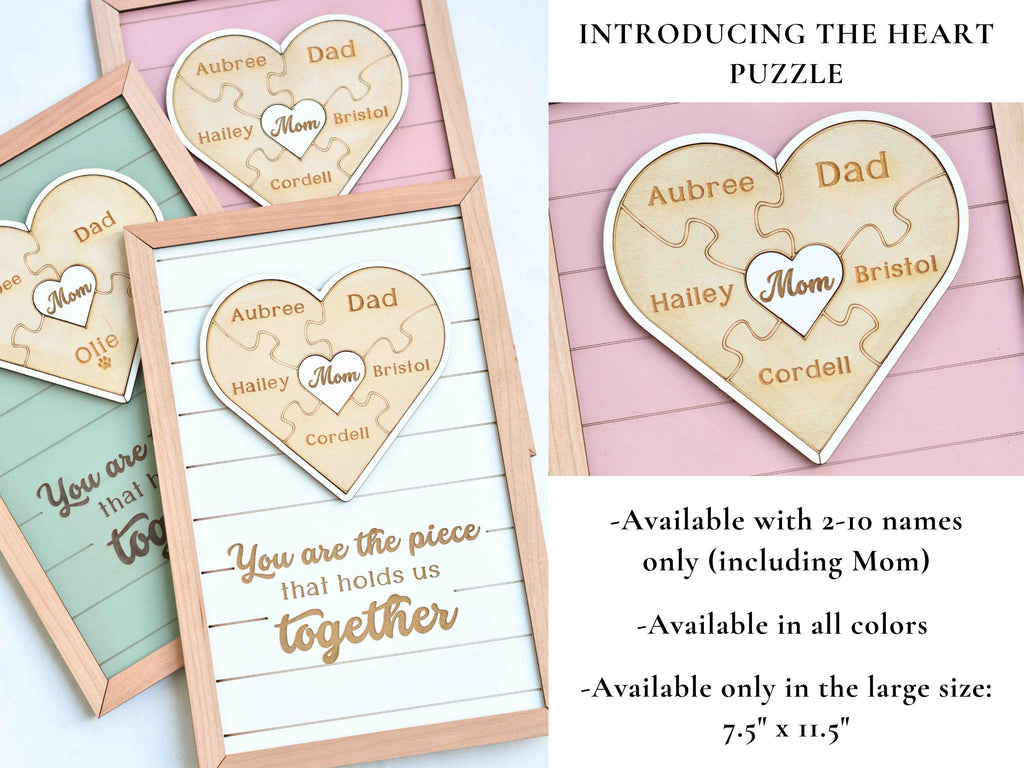 Mom Puzzle Sign, Mother's Day Gift, Custom Engraved Wood Sign, Piece That Holds Us Together, Grandma Gift, Personalized