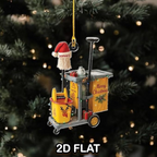 Personalized 2D Janitor Ornament, Custom Cleaning Cart Christmas Decoration, Funny Custodian, Unique Housekeeper Xmas Ornament