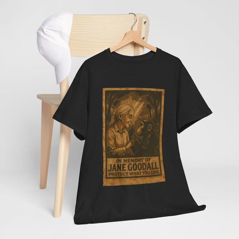 Vintage Jane Goodall Chimp T-Shirt, 90s Aesthetic Tee, Streetwear Gift, Pop Culture Top, Unisex Heavy Cotton Shirt