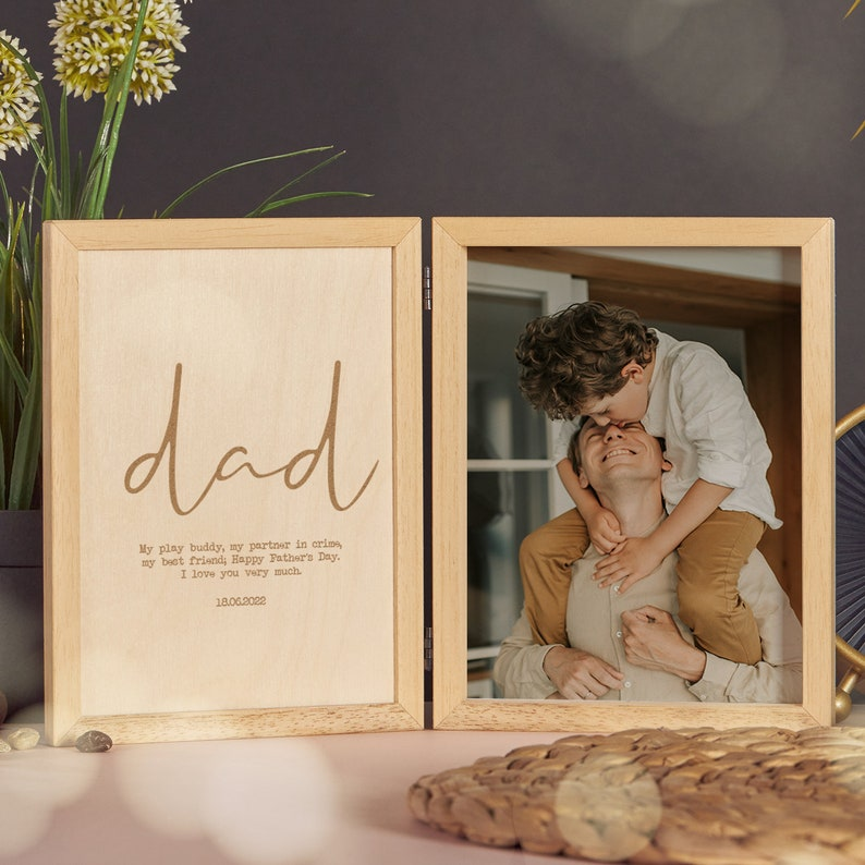 Custom Father's Day Picture Frame - Unique Gifts for Dad, Grandpa, Husband | Christmas, First Father's Day, Photo Frame, Wooden Keepsake Box