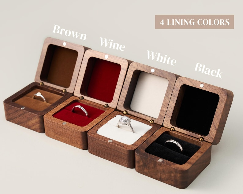 Personalized Engraving Wooden Ring Box, Proposal Engagement Ring Box with Name, Wedding Ring Bearer, Anniversary Gift, Engrave Ring Box