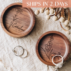 Birth Flower Ring Dish for Bridesmaids, Personalized Engagement Gift, Wooden Ring Holder for Her, Bridesmaid Gifts, Bridal Party Gift