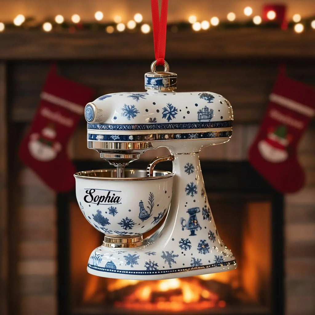 Personalized Kitchen Mixer Ornament, 2D Blue Snowflake Christmas Tree Decoration