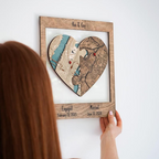 Newly Wed Gifts, Two Locations Heart Puzzle Map Wooden Framed Wall Art, Personalized Wedding Gifts for Couple, 5th Anniversary Gift for Wife