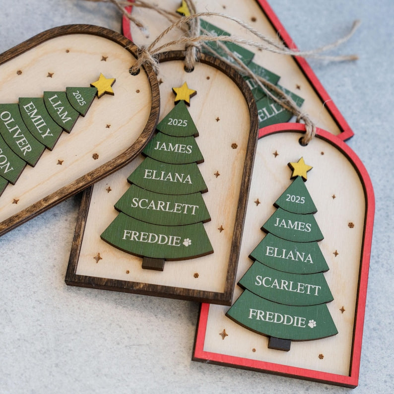 Family Christmas Ornament - 2025 Personalized 3D Ornament With Names - Christmas Tree Ornament