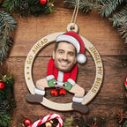 Custom Photo Go Ahead Jingle My Bells Ornament, Funny Santa Husband Gift, Personalized 2-Layered Wooden Christmas Keepsake for Couples