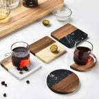 Marble and Wood Coasters Personalized Housewarming Gift, Realtor Closing Gift, Custom Coasters Set With Holder, Wedding Gift for Couple