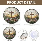 Cross and Wildflowers Stained Glass Suncatcher, Christian Glass Windows Hanging