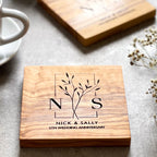 Pair of Personalised Marble & Wood Coasters and Gift Box | Personalized Wedding, Engagement, New Home or 5th Anniversary Gift