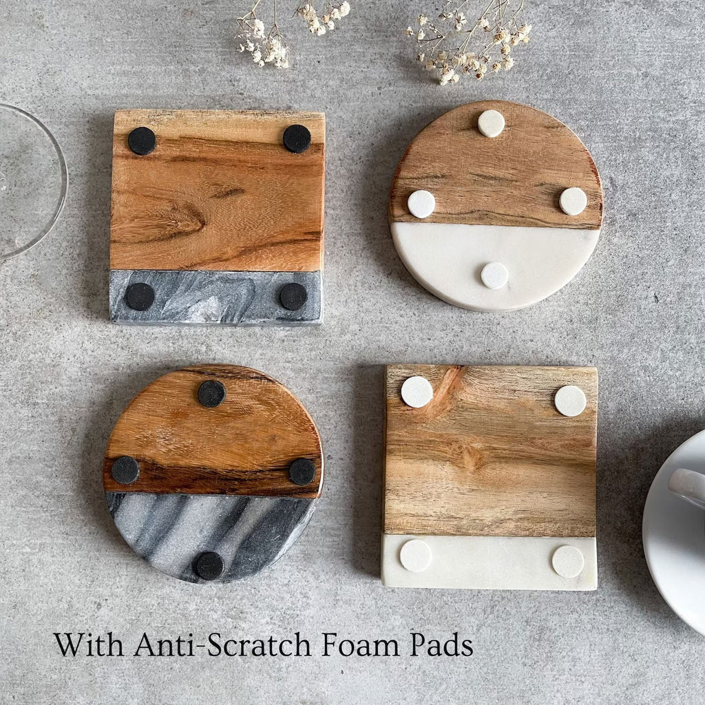 Pair of Personalised Marble & Wood Coasters and Gift Box | Personalized Wedding, Engagement, New Home or 5th Anniversary Gift