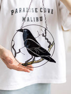 Stained Glass Black Raven Suncatcher: Gothic Window Hanging Art
