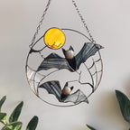 Gothic Suncatcher Bat Moon Halloween Stain Glass ORIGINAL Horror Picture Home Decor Spooky Window Wall Hanging Dark Cling Witch gift