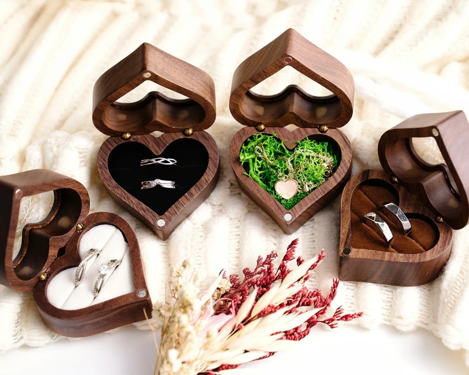 Personalized Wood Ring Box with Acrylic Lid, Engraved Engagement Ring Holder, Heart Ring Bearer Box for Anniversary, Custom Wedding Keepsake