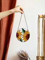 Stained Glass Sunflower Suncatcher: Window Hanging Art