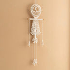 Macrame Skeleton, Halloween Hanging Decoration, Spooky Wall Art, Gothic Decor Bedroom, Halloween Gift, Goth Tapestry, White Skeleton W94