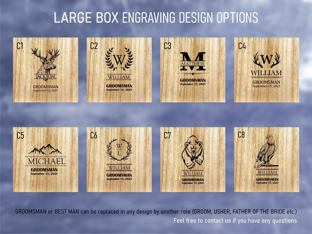 Personalized Groomsmen Gift Box Set: Leather Wrap Flask + Classic pocket knife + Leather Bottle Opener - proposal box set custom engraved