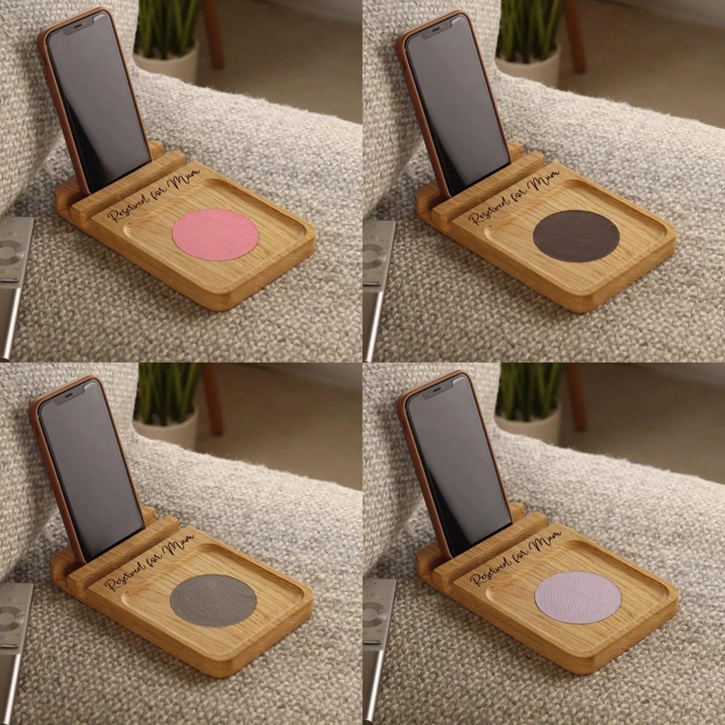 Sofa Coaster Tray and Phone Stand in Solid Oak