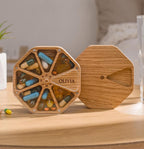Wooden Daily Pill Box 7-Day, Pill Organizer, Weekly Pill Case,  Engraved Pill Container Storage