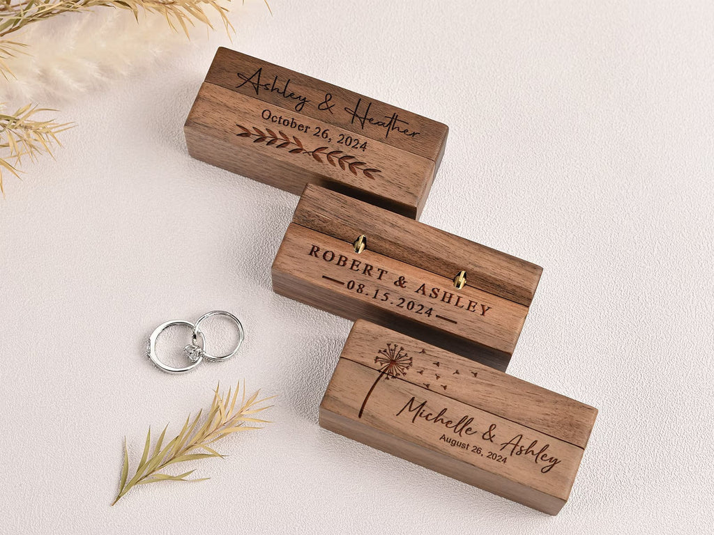 Custom Wooden Wedding Ceremony Ring Box,Personalized Engraved Engagement Ring Box,Slim Ring Bearer Box,Anniversary,Proposal Ring Box Holder