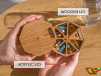 Wooden Pill Box 7-Day With Medication Log, Pill Organizer, Weekly Pill Case, Mini Trinket Box Gift For Grandma Or Grandpa