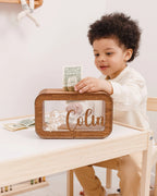 Personalized Piggy Bank, Wooden Kids Money Box with Name, Baby Nephew Gift. Birthday Gifts for Kids, Boy Nursery Decor, Toddler Gifts