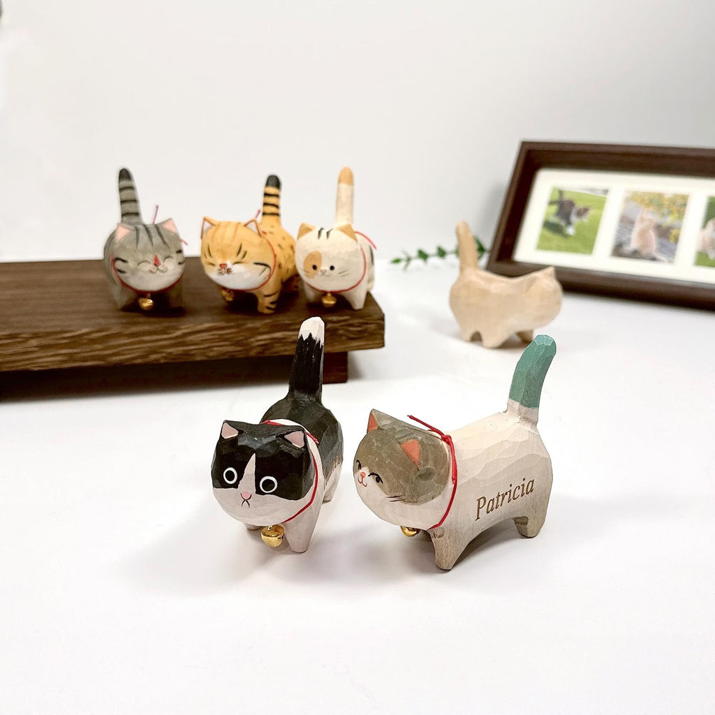 Handmade Wooden Cat Ornament,Engraved name - Memorial Gifts,Wood Cat Figurine,Desktop cat decor,Unique Cat Lover Gift,Gift for friend