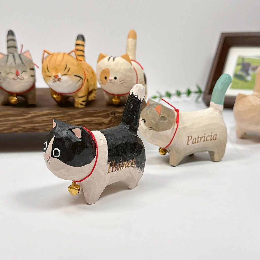 Handmade Wooden Cat Ornament,Engraved name - Memorial Gifts,Wood Cat Figurine,Desktop cat decor,Unique Cat Lover Gift,Gift for friend