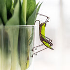 Grasshopper Stained Glass Planter, Unique Housewarming Anniversary Gift for Mom from Daughter, Garden Stake Home Decoration, Bug Planter