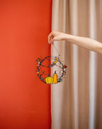 Stained Glass Halloween Wreath: Pumpkin, Moon, Bat Suncatcher