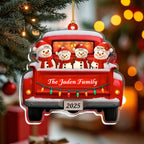 Personalized Snowman Family Christmas Ornament, Red Truck Christmas Ornament, Snowman Ornament, Custom Name Ornament, Baby First Christmas