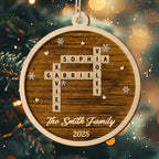 Crossword Christmas Family Name - Personalized 2-Layered Wooden Ornament