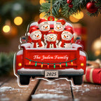 Personalized Snowman Family Christmas Ornament, Red Truck Christmas Ornament, Snowman Ornament, Custom Name Ornament, Baby First Christmas